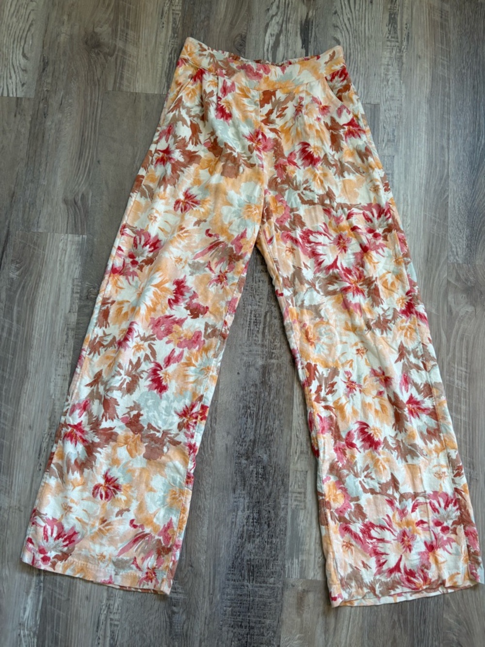 Abercrombie & Fitch Linen-Blend Floral Wide Leg Pants Size Small EUC